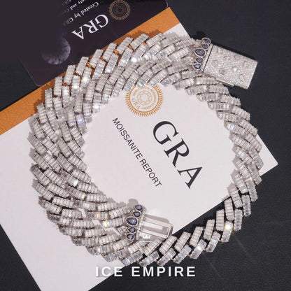 Iced Out Baguette Rose Gold Plated Moissanite Cuban Chain