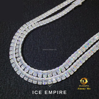 Iced Out Baguette 925 Silver Moissanite Cuban Chain