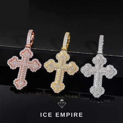Iced Out Cross Rose Gold Plated Moissanite Pendant