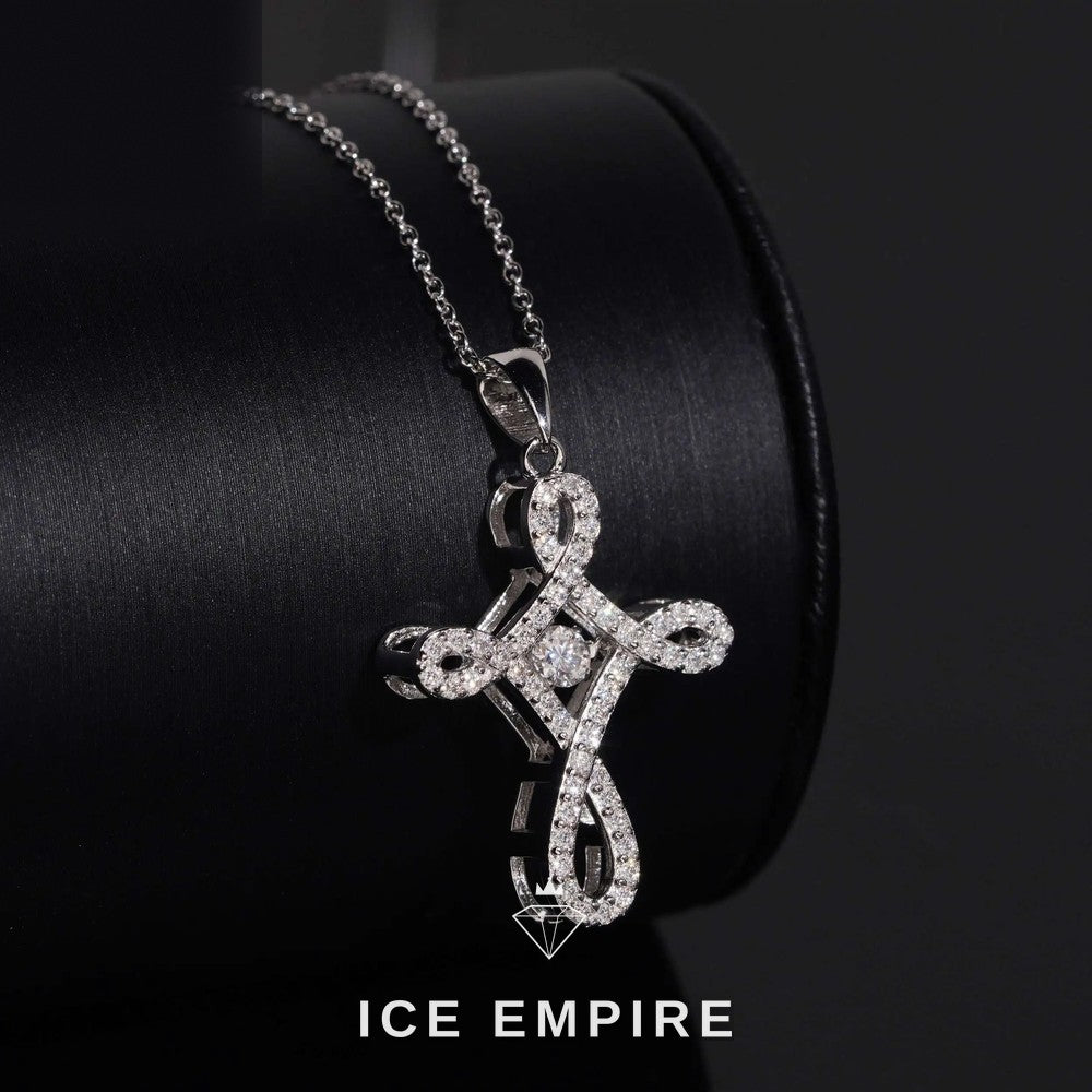 Iced Out Cross 925 Silver Lab Grown Diamond Pendant