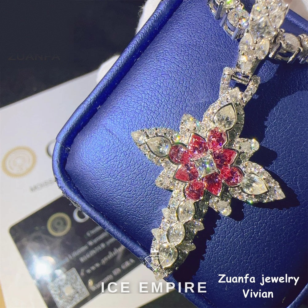Iced Out Cross Rose Gold Plated Moissanite Pendant