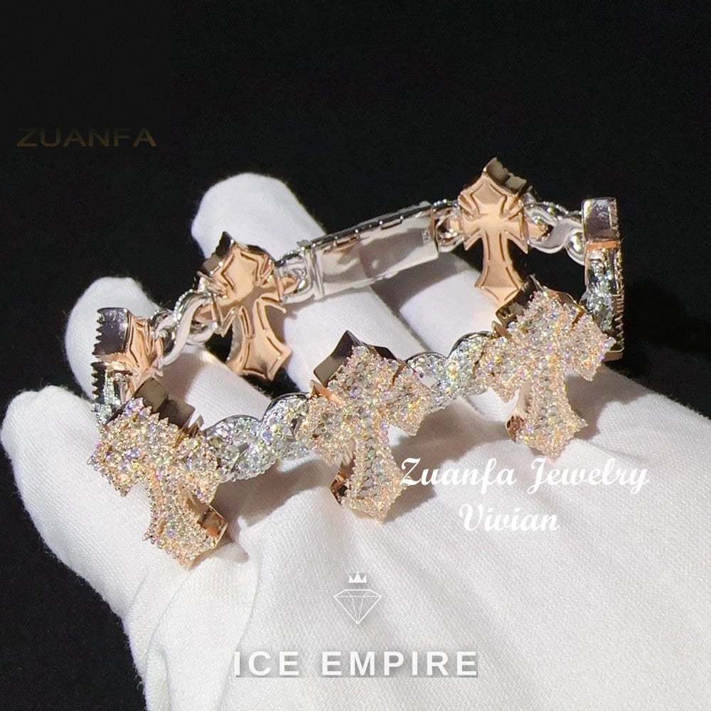 Iced Out Cross Rose Gold Moissanite Cuban Chain