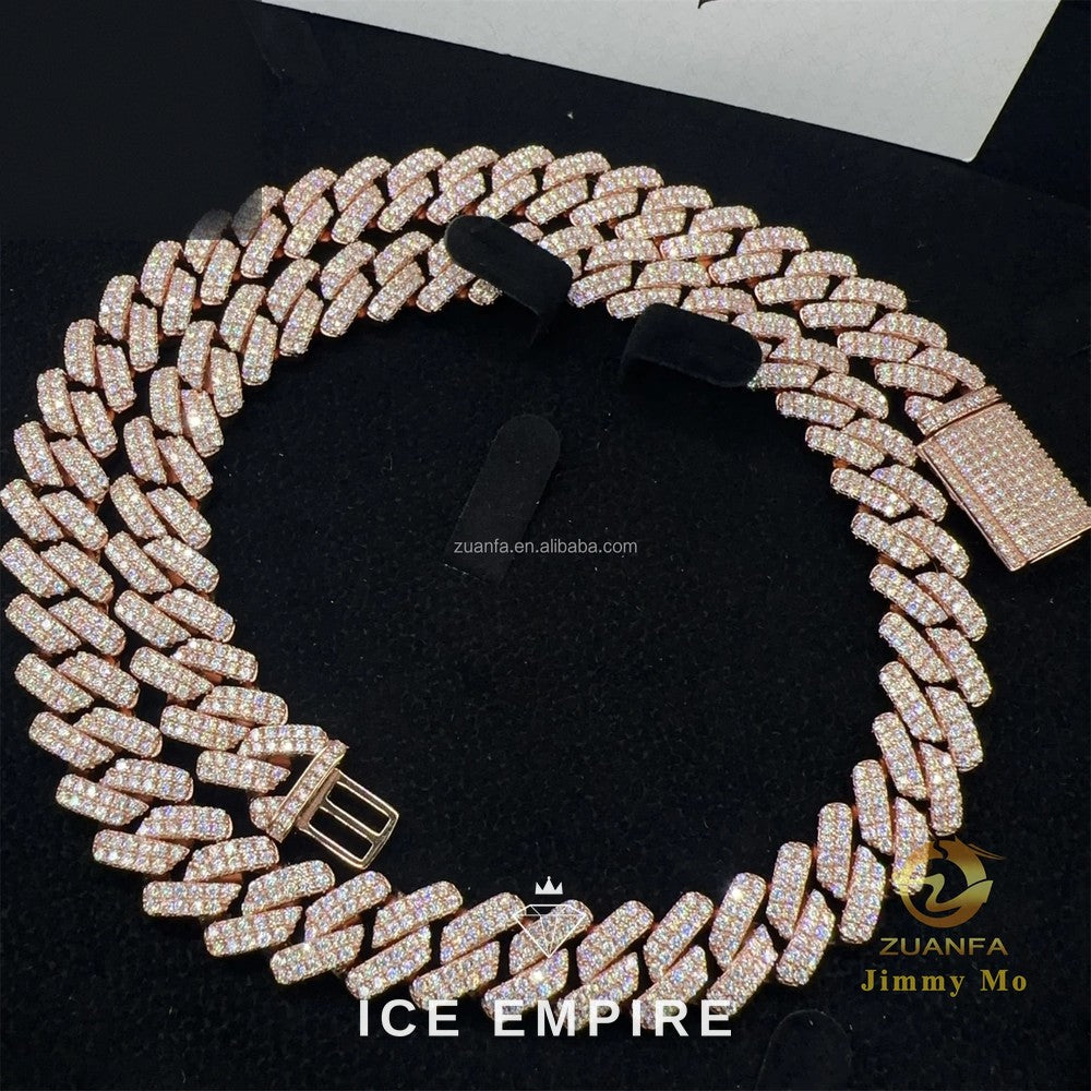 Iced Out Rose Gold Moissanite Cuban Chain