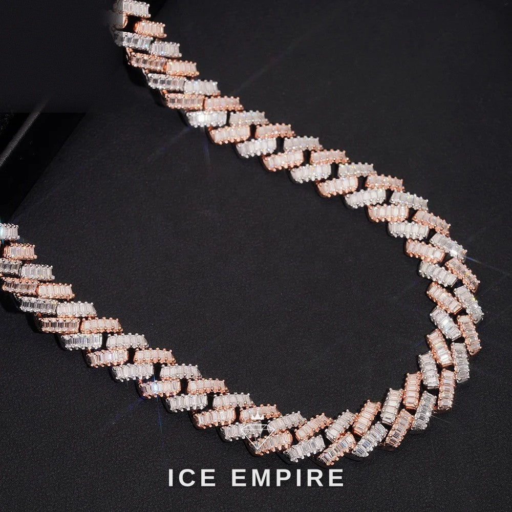 Iced Out Baguette Rose Gold Plated Moissanite Cuban Chain