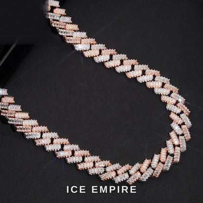 Iced Out Baguette Rose Gold Plated Moissanite Cuban Chain