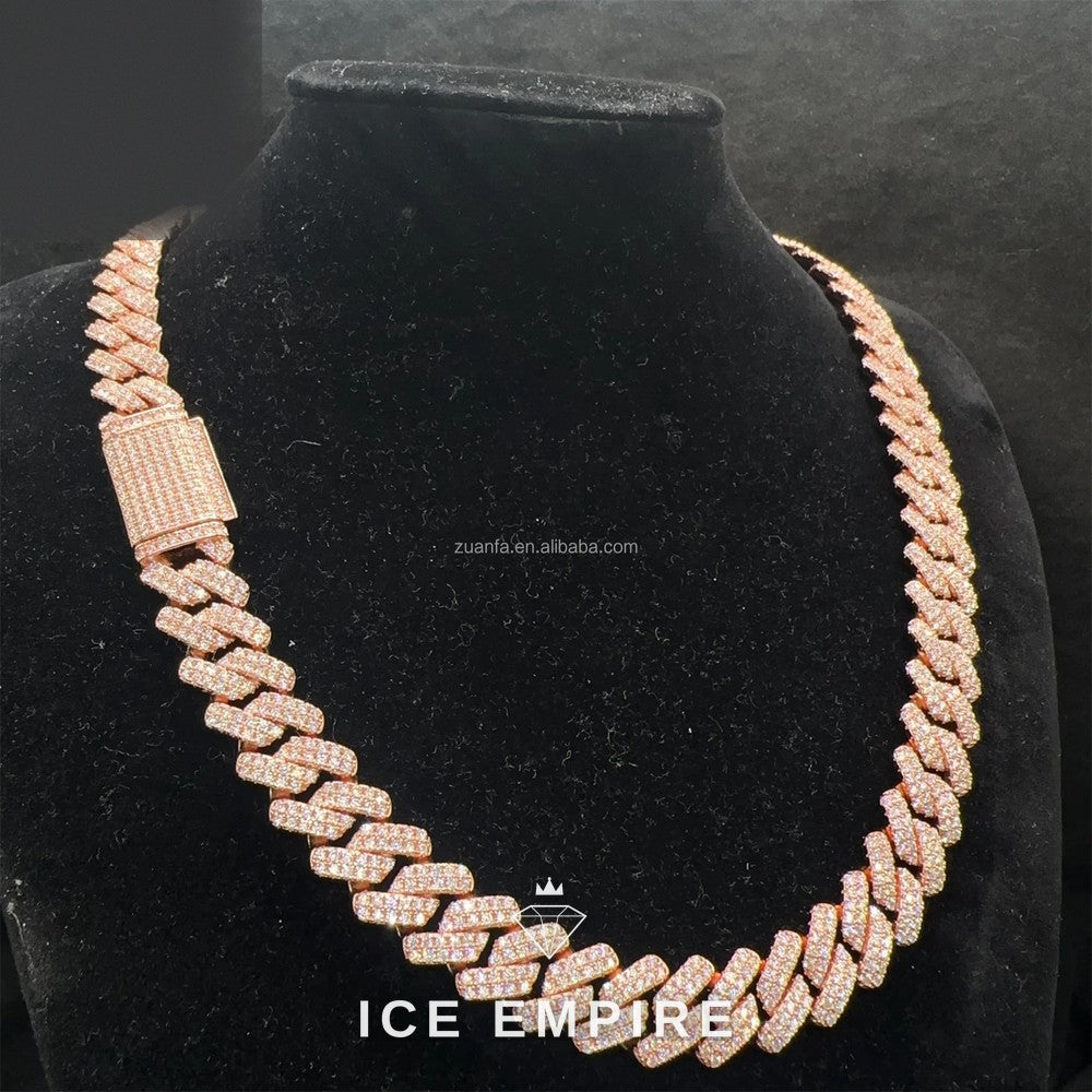 Iced Out Rose Gold Moissanite Cuban Chain