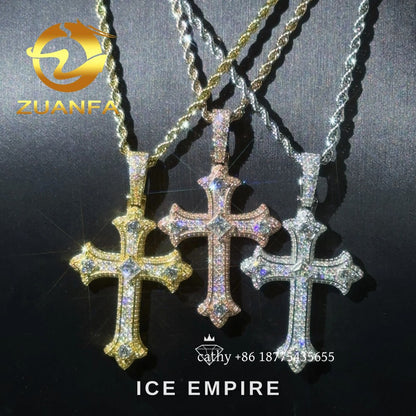Iced Out Cross Rose Gold Plated Moissanite Rope Chain