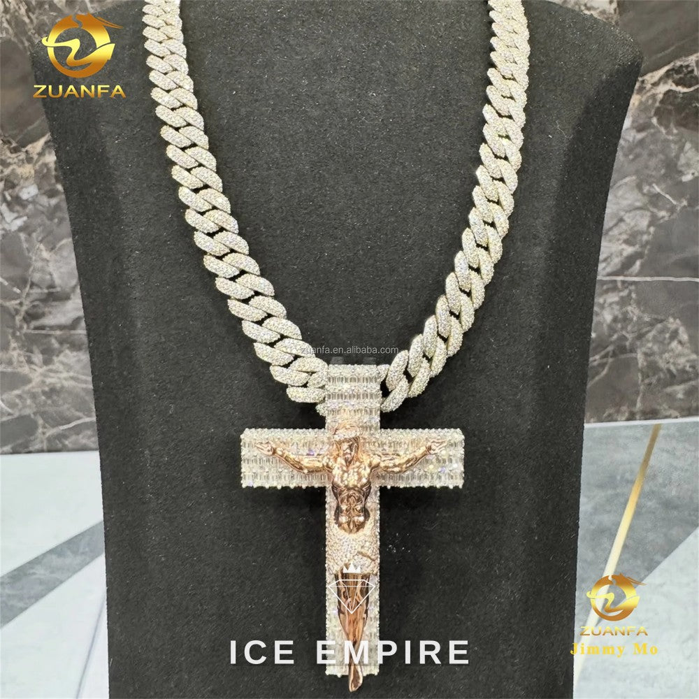 Iced Out Cross Rose Gold Moissanite Pendant