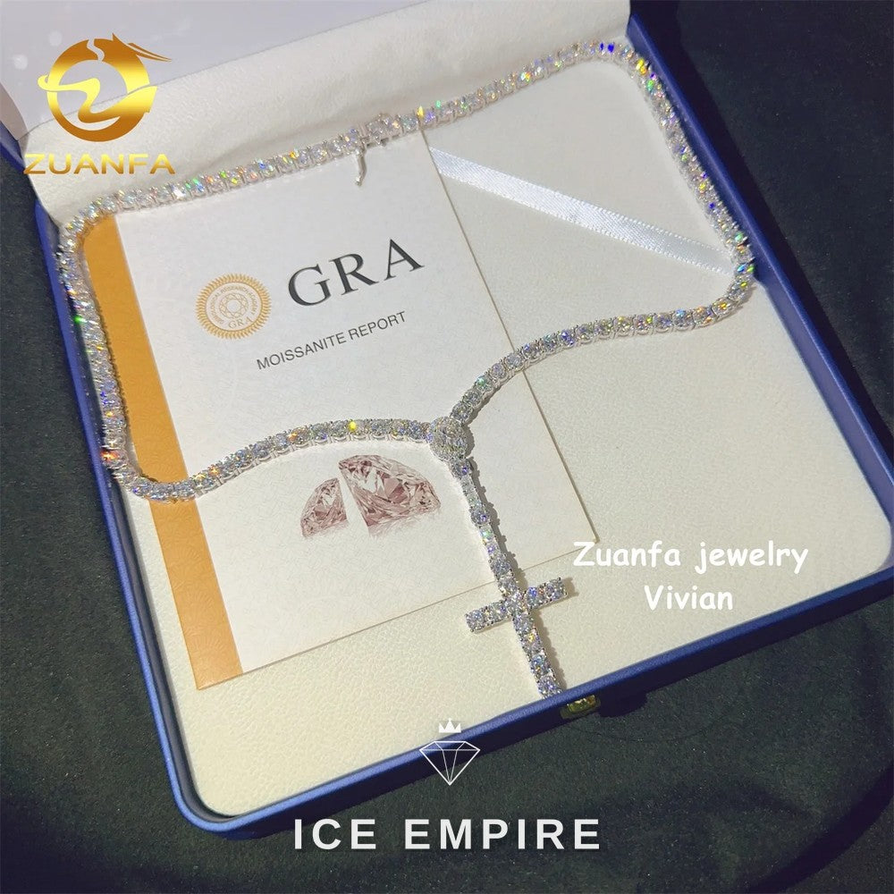 Iced Out Cross Rose Gold Plated Moissanite Cuban Chain