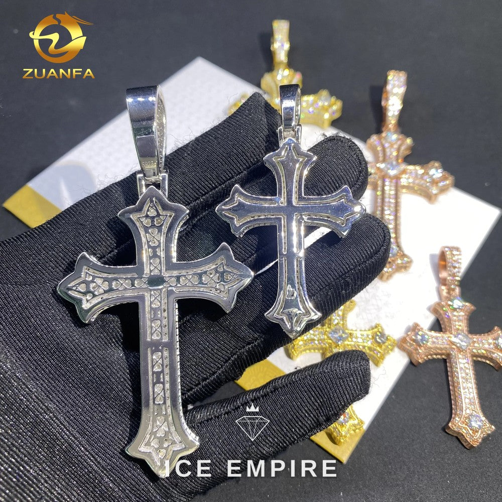 Iced Out Cross Rose Gold Plated Moissanite Pendant