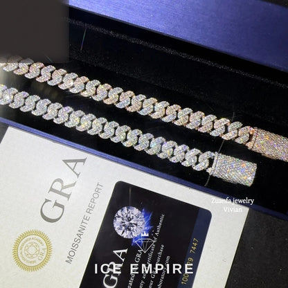 Iced Out 925 Silver Moissanite Cuban Chain