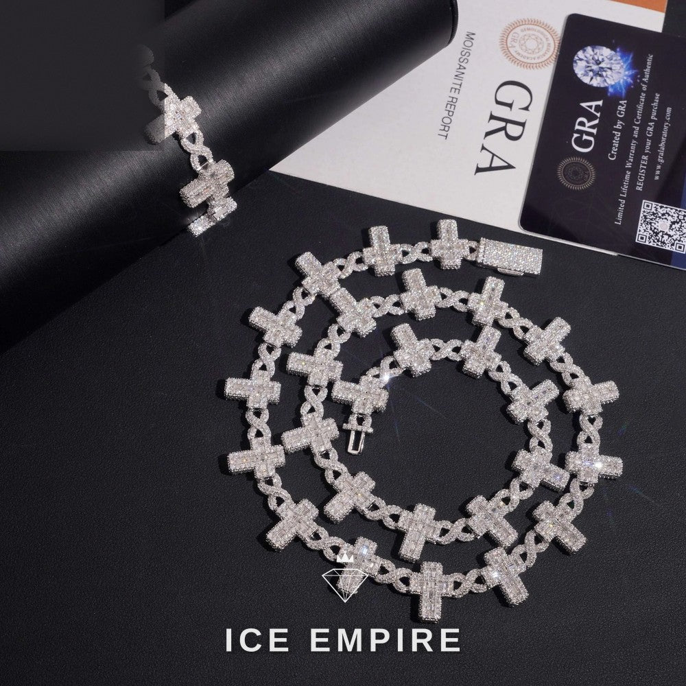Iced Out Cross Rose Gold Plated Moissanite Cuban Chain