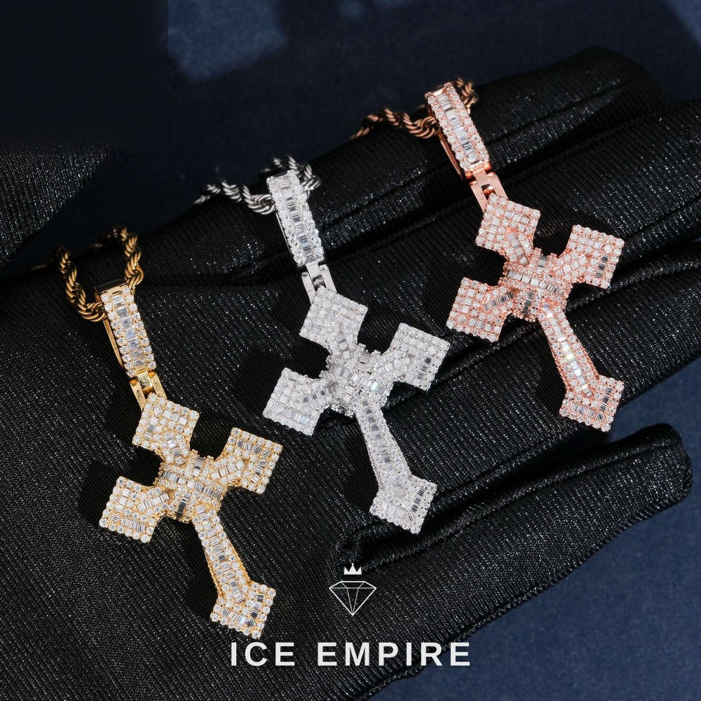 Iced Out Cross 925 Silver Moissanite Pendant