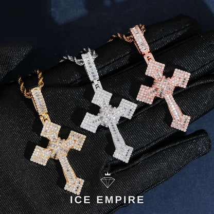 Iced Out Cross 925 Silver Moissanite Pendant