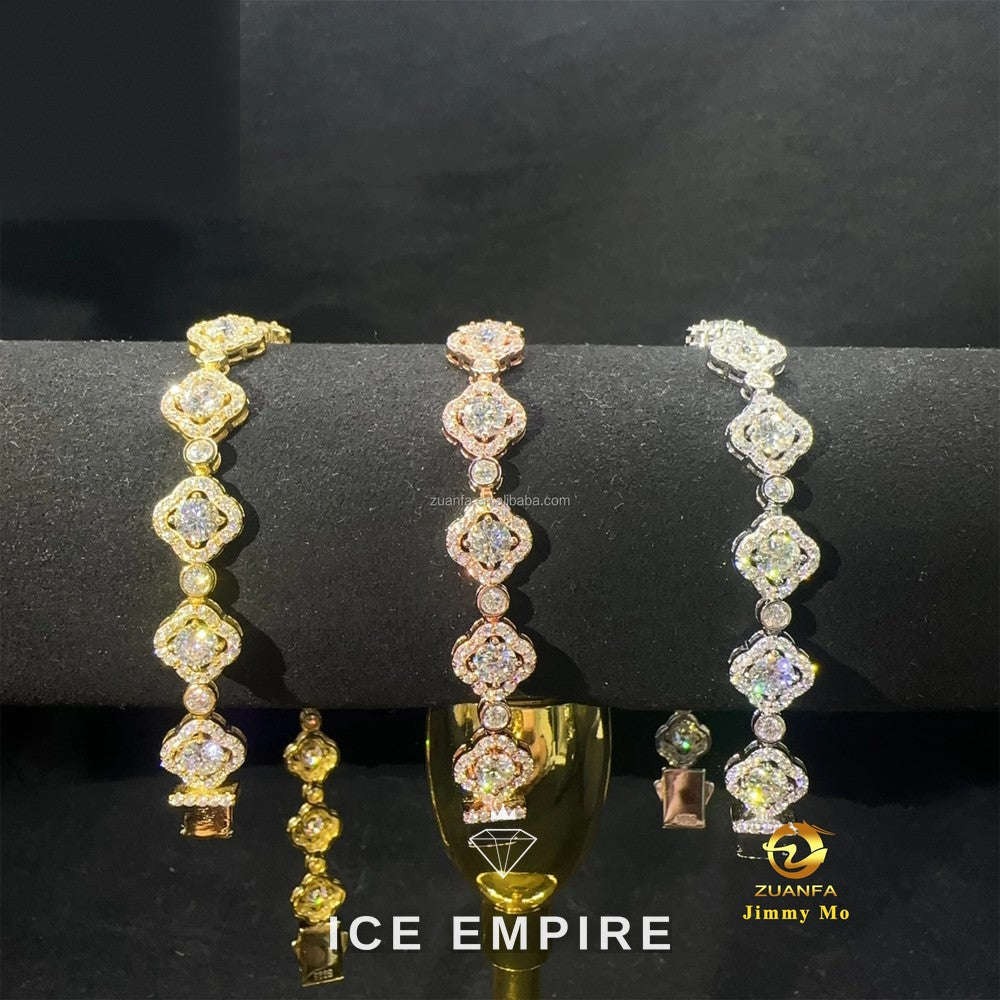 Iced Out Cluster 925 Silver Moissanite Tennis Chain