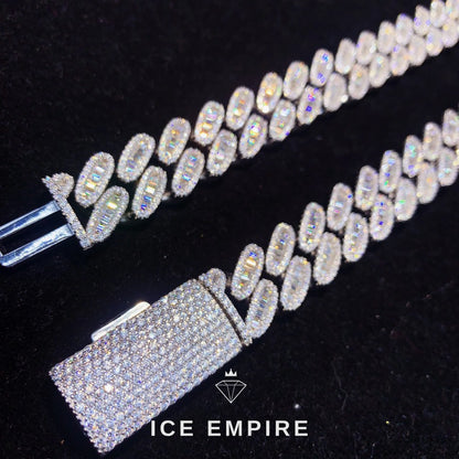 Iced Out Baguette 925 Silver Moissanite Cuban Chain