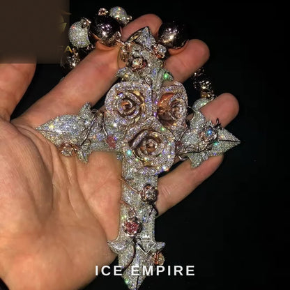 Iced Out Cross Rose Gold Plated Moissanite Pendant