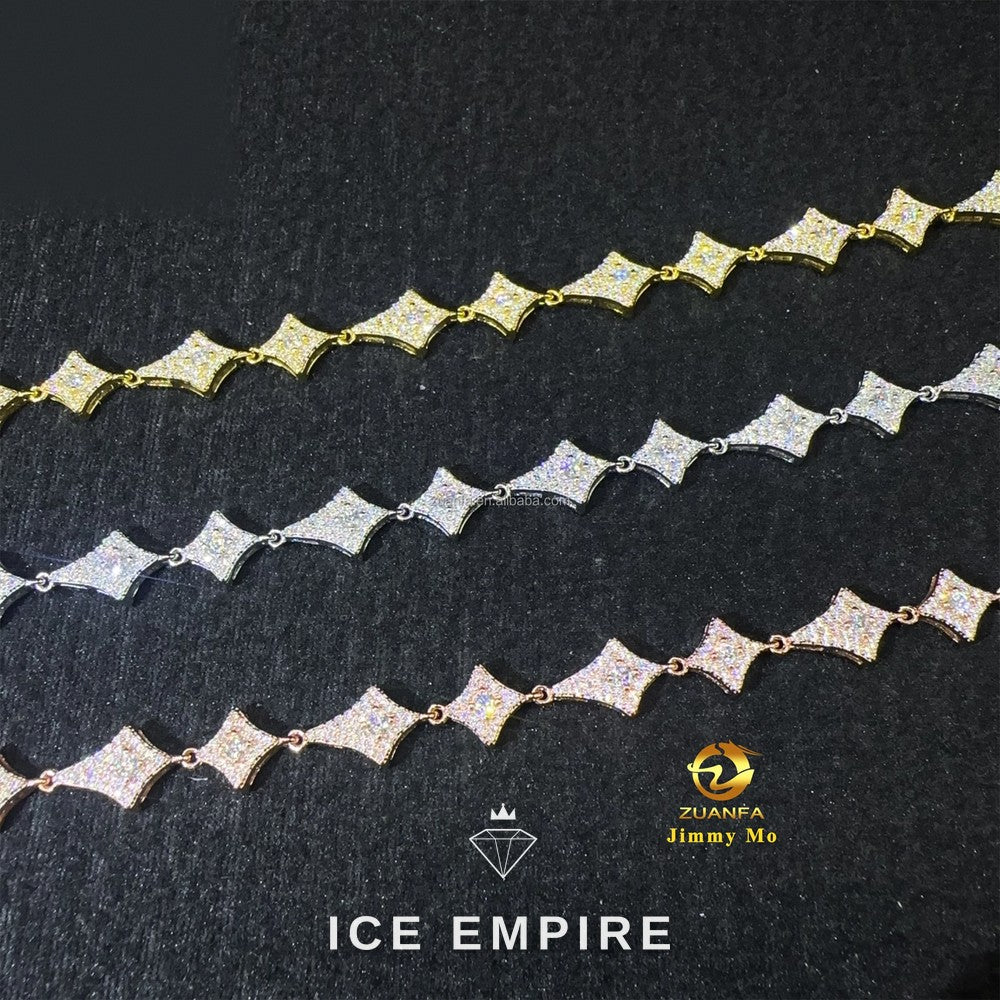 Iced Out Cluster Rose Gold Plated Moissanite Cuban Chain