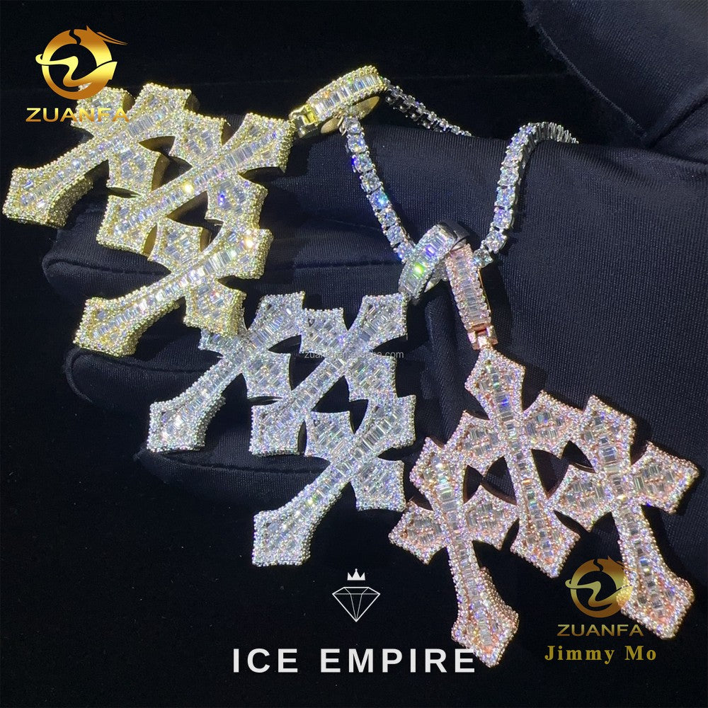 Iced Out Cross 925 Silver Pendant