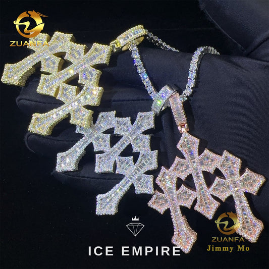Iced Out Cross 925 Silver Pendant