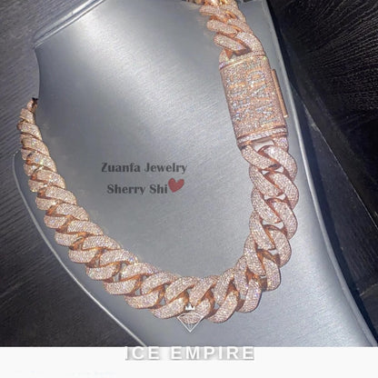 Iced Out Rose Gold Moissanite Cuban Chain