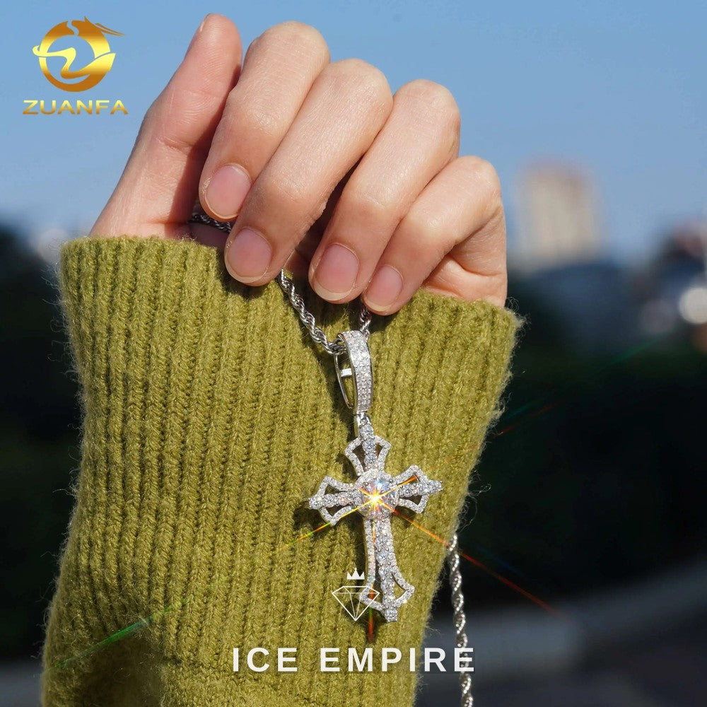 Iced Out Cross 925 Silver Moissanite Pendant