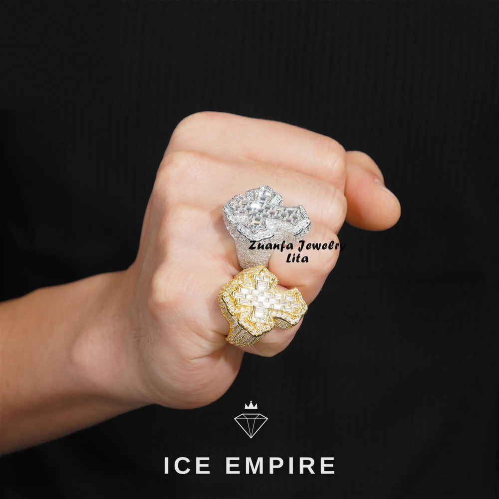 Iced Out Cross 925 Silver Moissanite Ring
