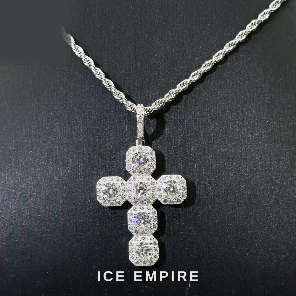 Iced Out Cross Rose Gold Plated Moissanite Rope Chain