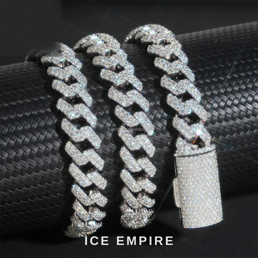 Iced Out 925 Silver Moissanite Cuban Chain