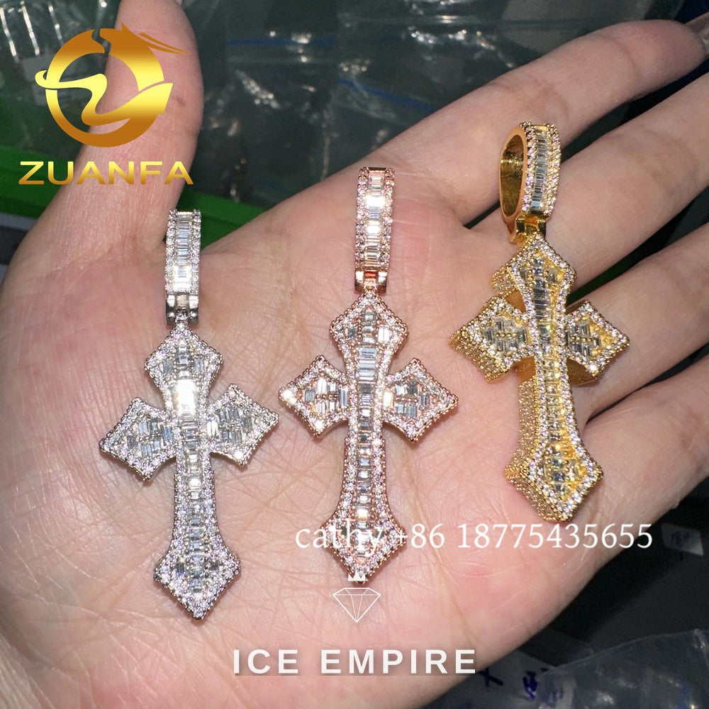 Iced Out Baguette Rose Gold Plated Moissanite Pendant