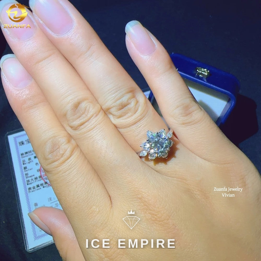 Iced Out 18K Gold Moissanite Engagement Ring