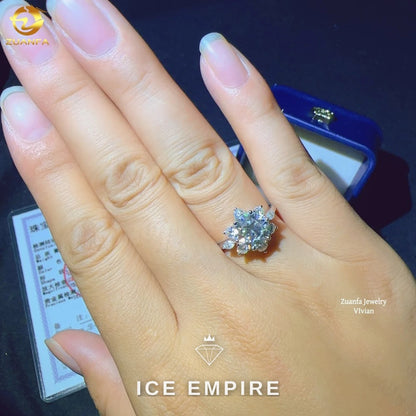 Iced Out 18K Gold Moissanite Engagement Ring