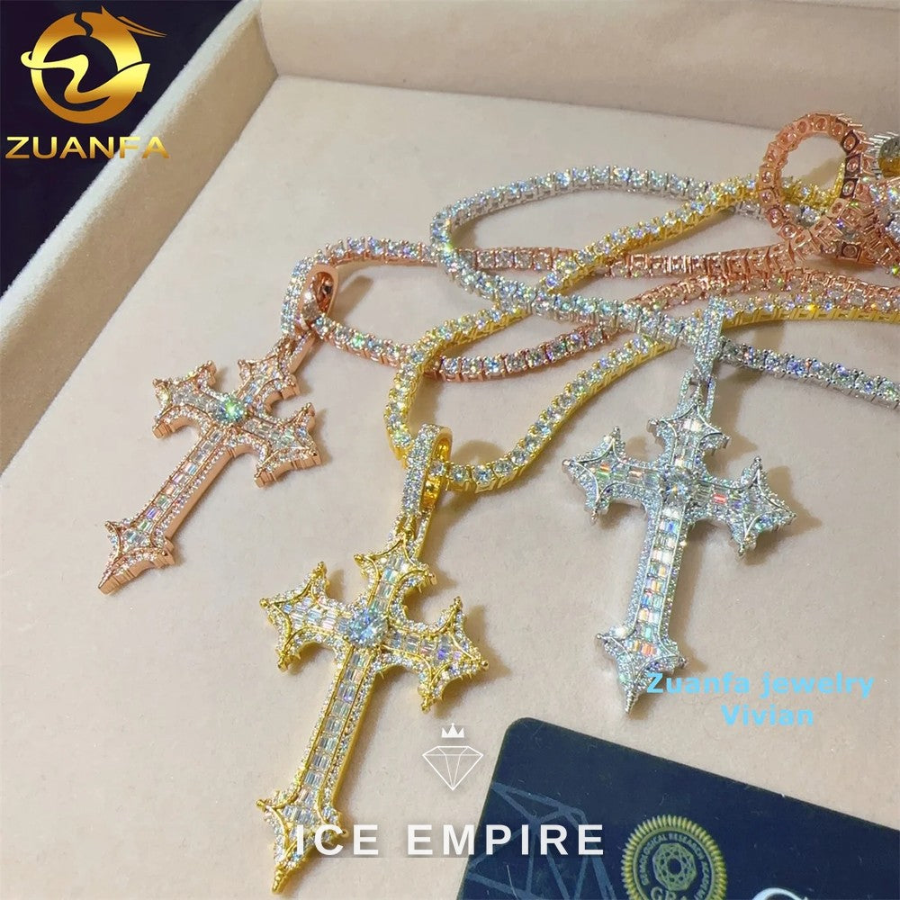 Iced Out Cross Gold Plated Moissanite Pendant