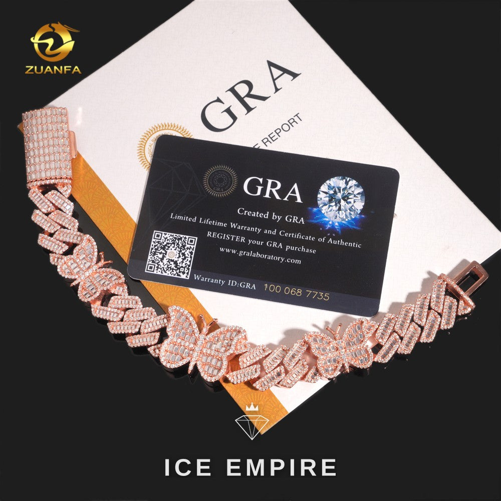 Iced Out Baguette Rose Gold Plated Moissanite Cuban Chain