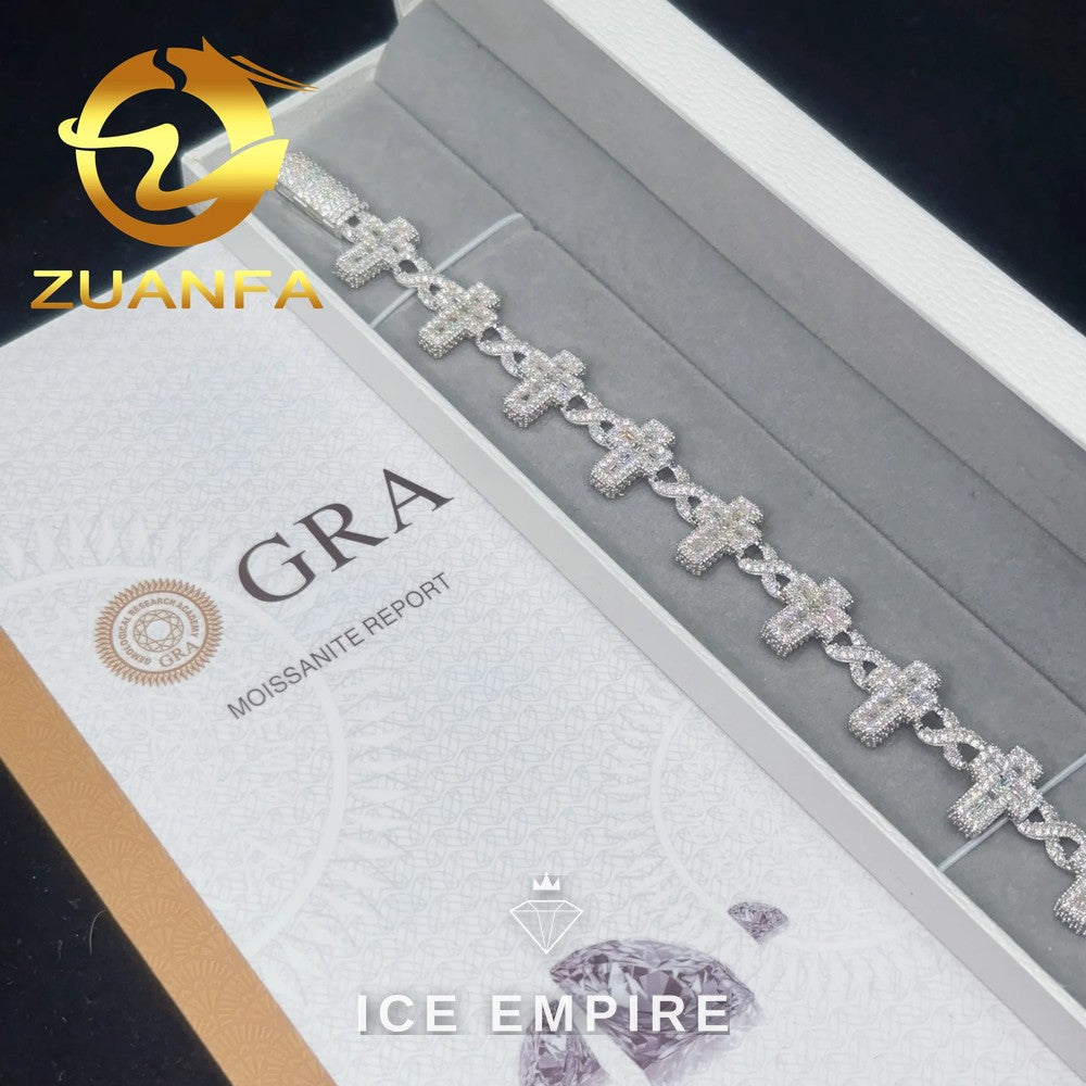 Iced Out Baguette 925 Silver Moissanite Cuban Chain