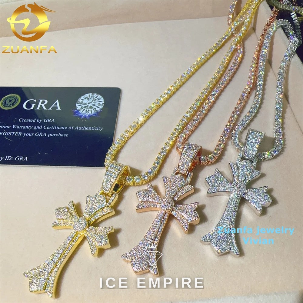 Iced Out Cross Gold Plated Moissanite Pendant