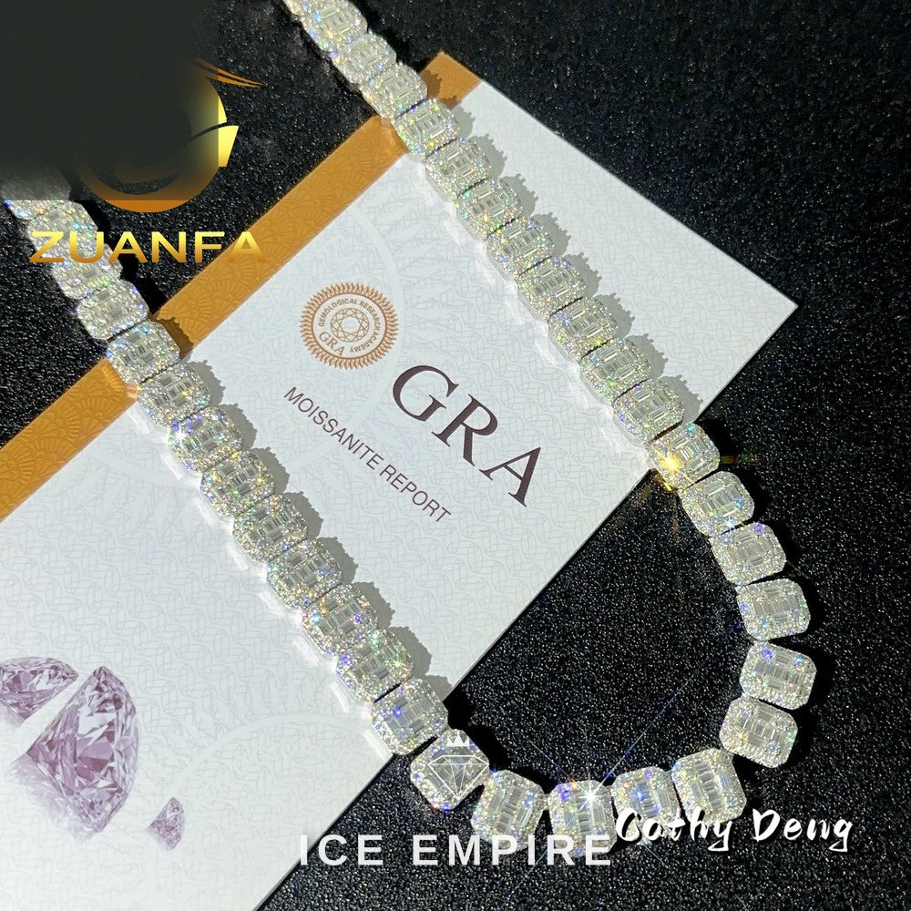 Iced Out Baguette Rose Gold Plated Moissanite Cuban Chain