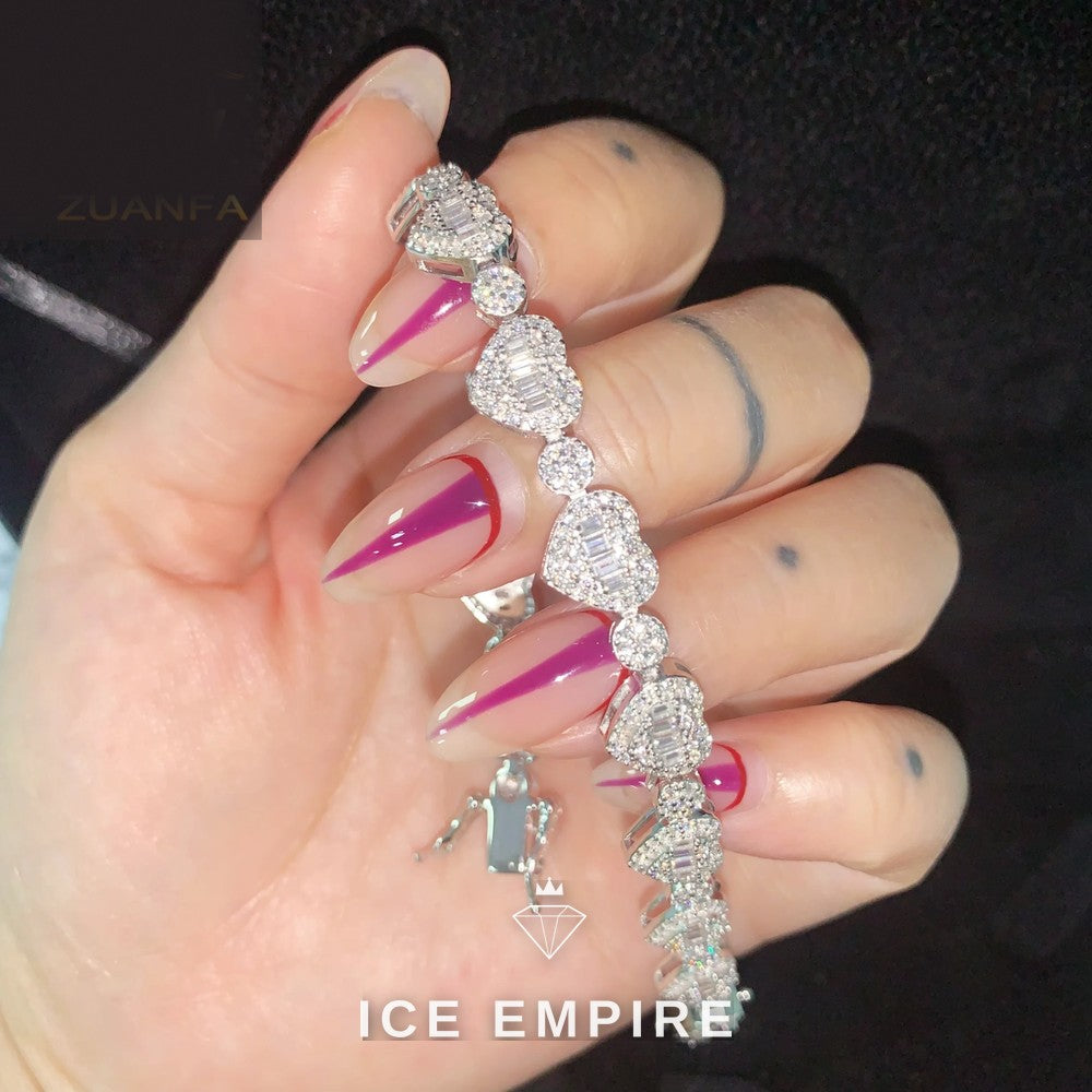 Iced Out Baguette 925 Silver Moissanite Cuban Chain