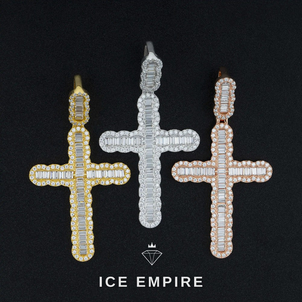 Iced Out Cross Gold Plated Moissanite Pendant