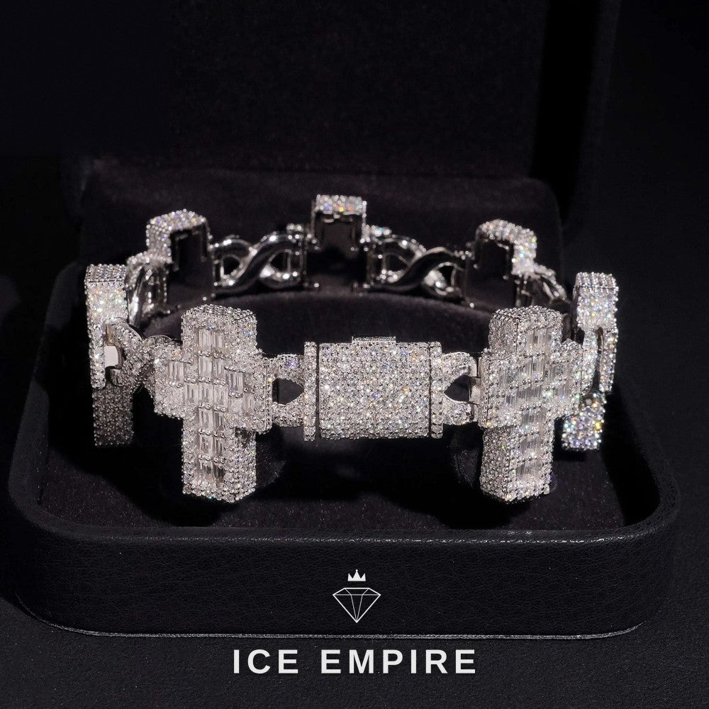 Iced Out Baguette Rose Gold Plated Moissanite Cuban Chain