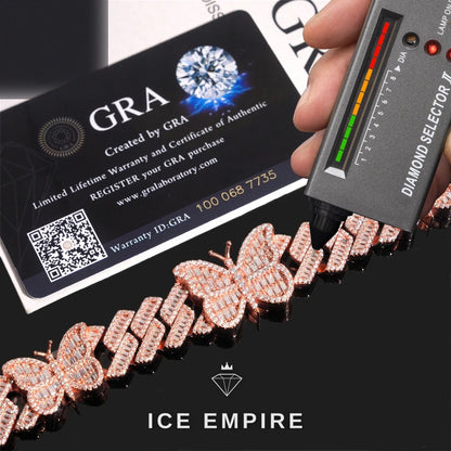 Iced Out Baguette Rose Gold Plated Moissanite Cuban Chain