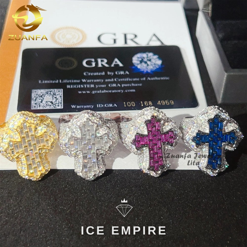 Iced Out Cross 925 Silver Moissanite Ring
