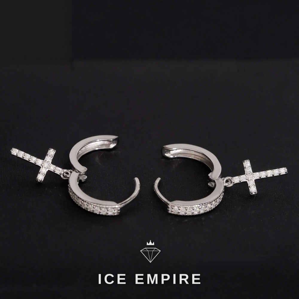 Iced Out Cross 14K Gold Moissanite Stud Earrings