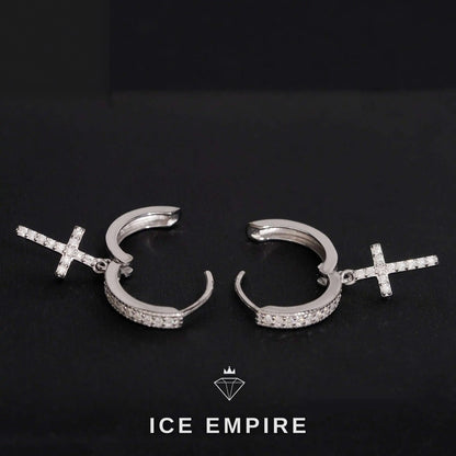 Iced Out Cross 14K Gold Moissanite Stud Earrings