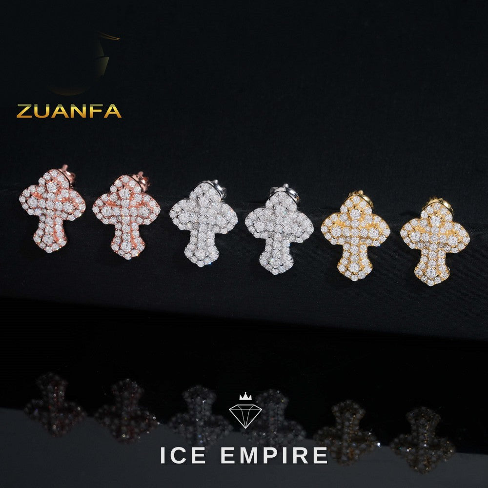 Iced Out Cross 925 Silver Moissanite Earrings