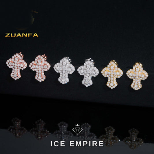 Iced Out Cross 925 Silver Moissanite Earrings