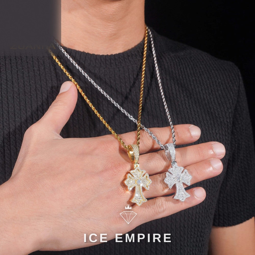 Iced Out Cross Rose Gold Plated Moissanite Pendant