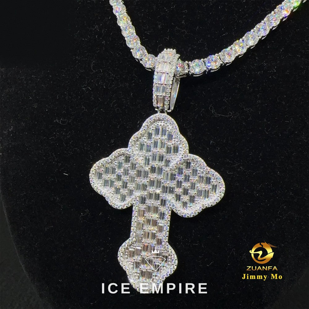 Iced Out Baguette 925 Silver Moissanite Pendant