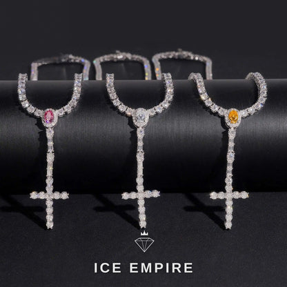 Iced Out Cross 925 Silver Moissanite Tennis Chain