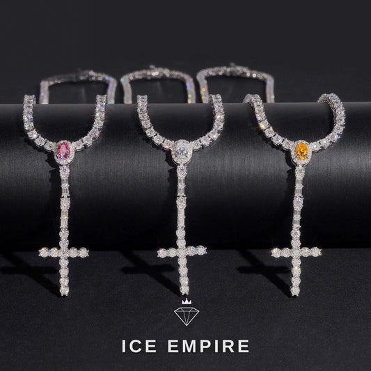 Iced Out Cross 925 Silver Moissanite Tennis Chain